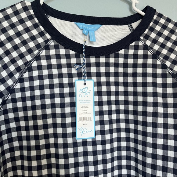 Draper James Natalie Sweatshirt in Navy Gingham. - Picture 5 of 6